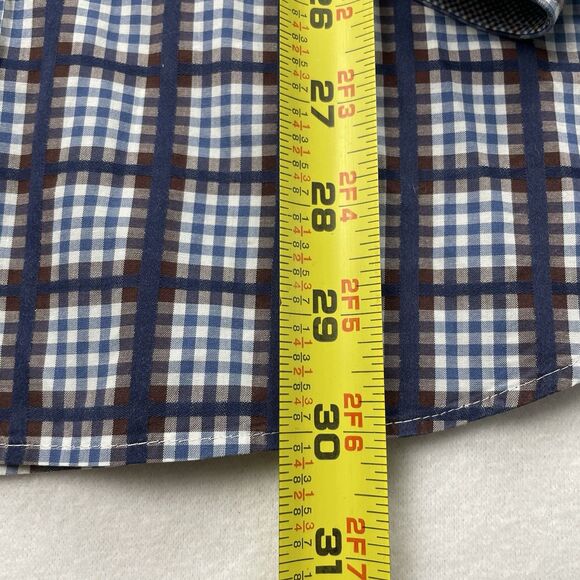 Bugatchi Mens Windowpane Plaid Long Sleeve Button Up Blue Brown- M - Picture 7 of 15